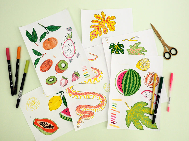 Jacqueline Colley - Free Gift wrapping -bright vegetable fruit illustration - Under £100 Watch