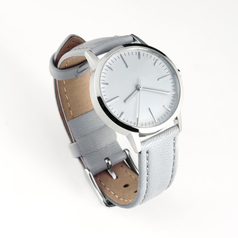 fte3005 Silver & Grey Gray Leather Womens/Ladies Minimalist Vintage inspired Watch