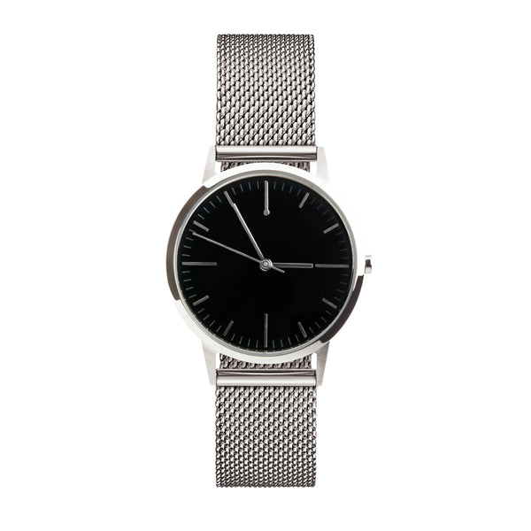 Silver mesh watch black face store