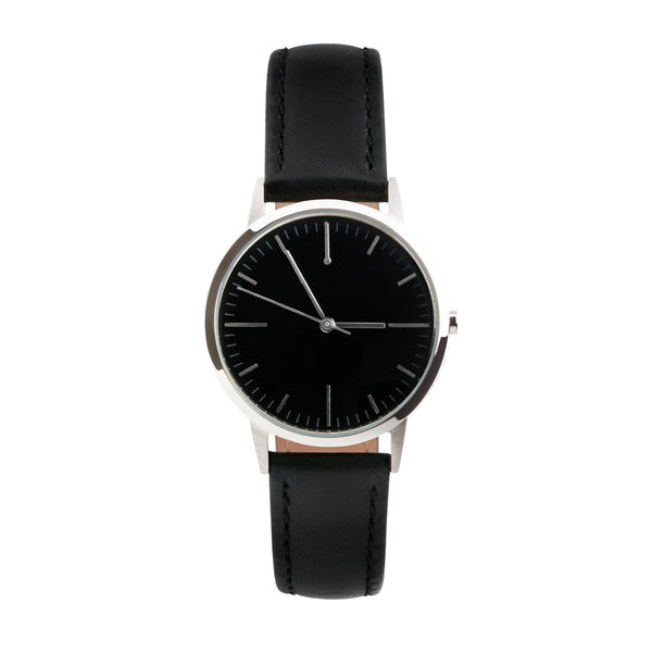 Silver, Black Dial Watch - Black Strap - 30mm Womens small dial unbranded vintage minimal watch