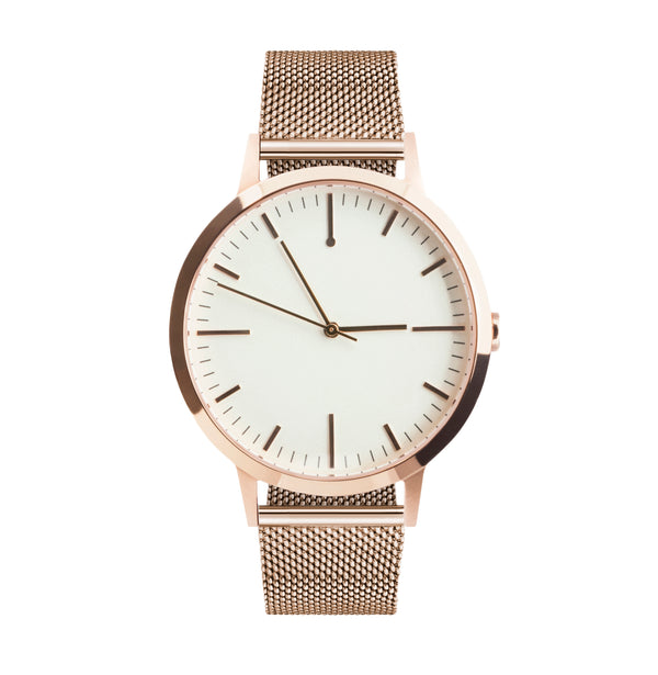 Rose Gold Watch - Minimal Simple Large Dial 40mm Milanese Mesh strap - Freedom To Exist