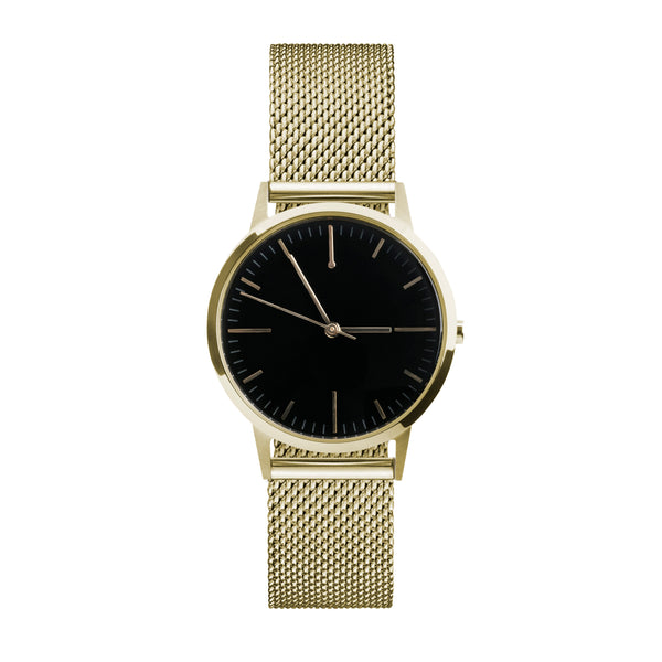 gold and black dial watch 30mm unbranded minimal watch with 15mm milanese metal mesh strap - fte