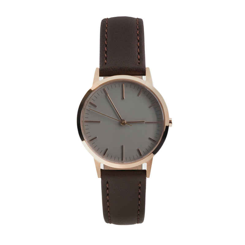 Ladies Watch Under £50, Small 30mm Rose Gold Dark Brown Leather Womens Minimal Unbranded - Skinny Wrist