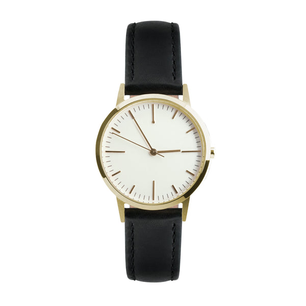 Gold & Black Leather Watch - 30mm Womens unbranded minimalist - Freedom To Exist