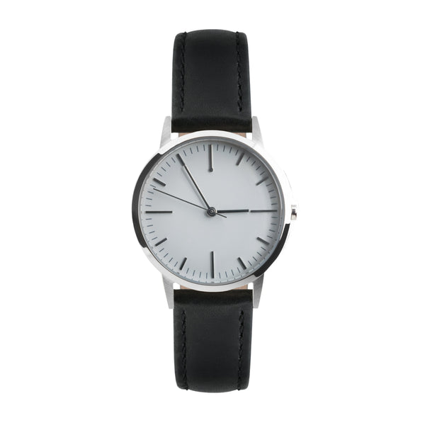 Silver and grey simple dial watch with black leather strap - Freedom To Exist