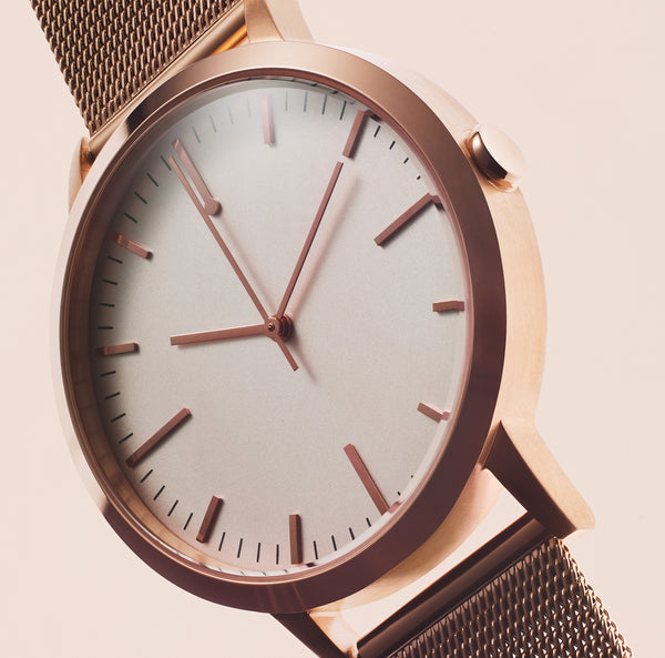 Rose Gold Watch - Minimal Simple Large Dial 40mm Milanese Mesh strap - Freedom To Exist