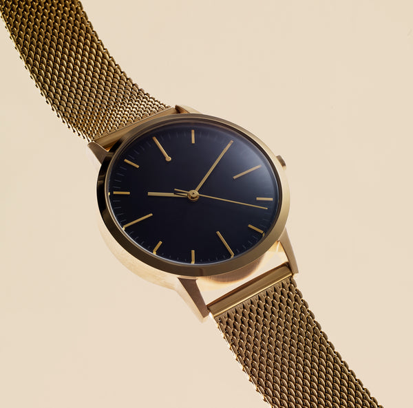 gold and black dial watch 30mm unbranded minimal watch with 15mm milanese metal mesh strap - fte