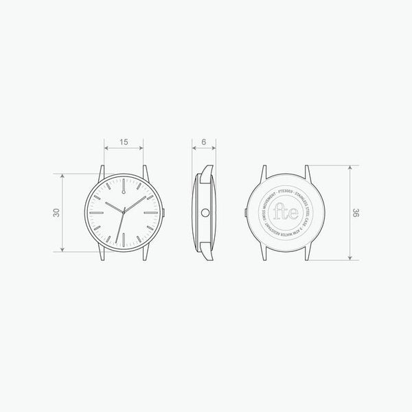 30mm Watch - 30 Edition Watch technical drawing 15mm Strap - Unbranded Simple - Freedom To Exist