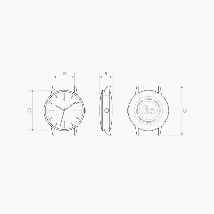 30mm Watch - 30 Edition Watch technical drawing 15mm Strap - Unbranded Simple - Freedom To Exist