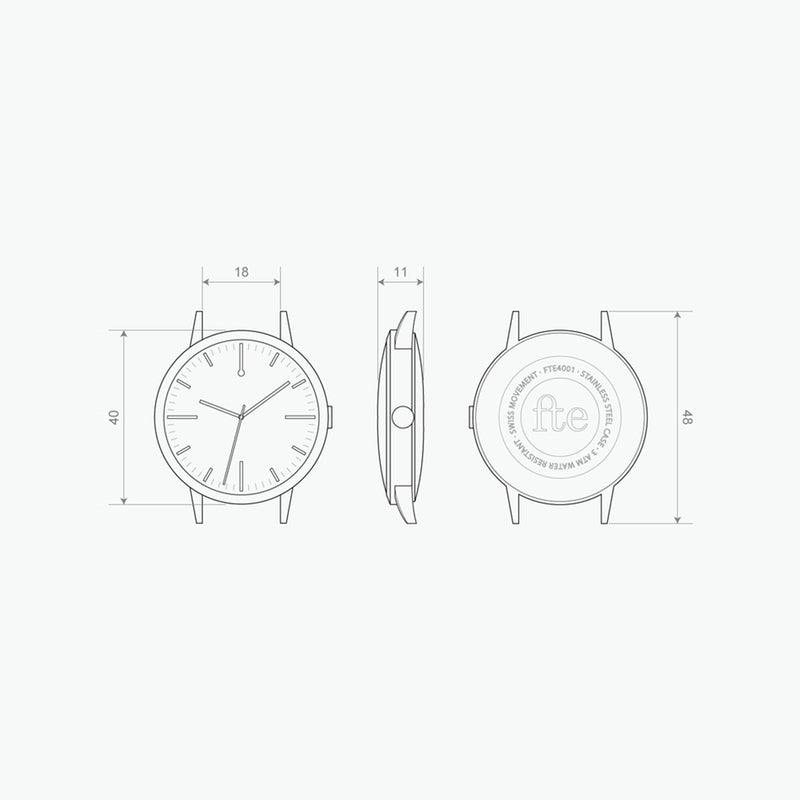 40mm Watch - 40 Edition Watch technical drawing 18mm Strap - Unbranded Simple - Freedom To Exist