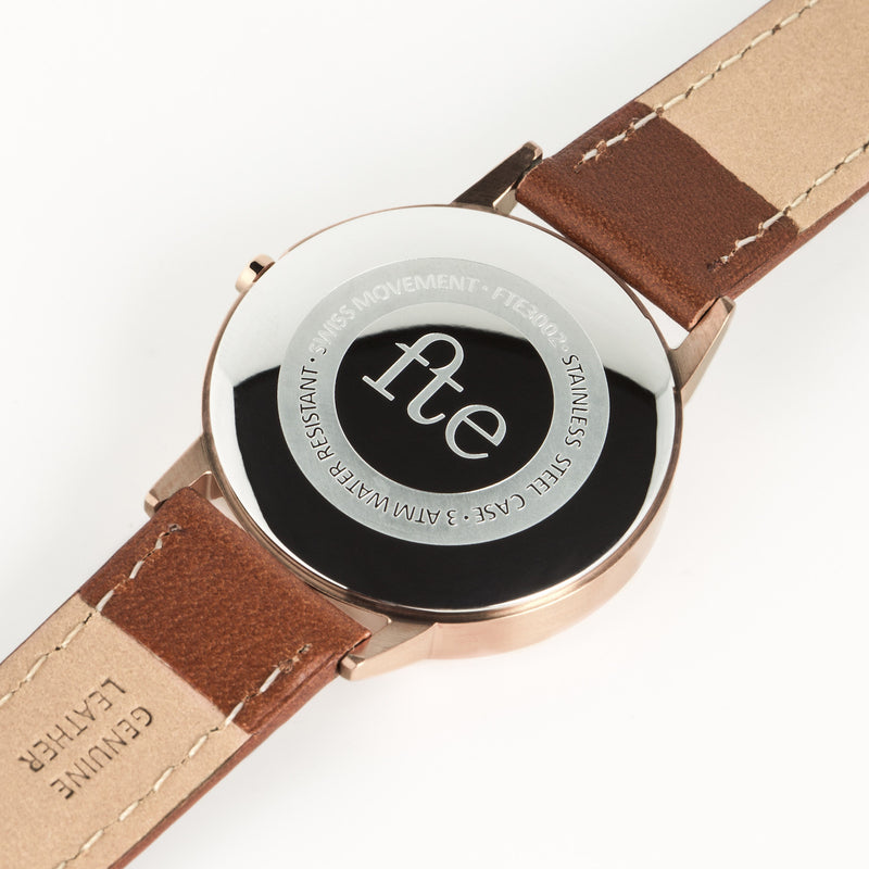 Ladies Watch - 30mm Rose Gold & Tan Leather Womens/Ladies Minimalist no logo Watch - Swiss