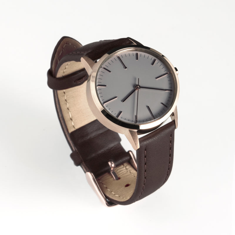 Ladies Watch Under £75, Small 30mm Rose Gold Dark Brown Leather Womens Minimal Unbranded 