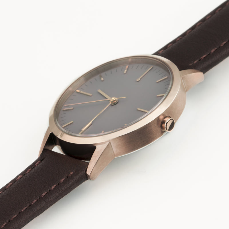 Ladies Watch Under £75, Small 30mm Rose Gold Dark Brown Leather Womens Minimal Unbranded 