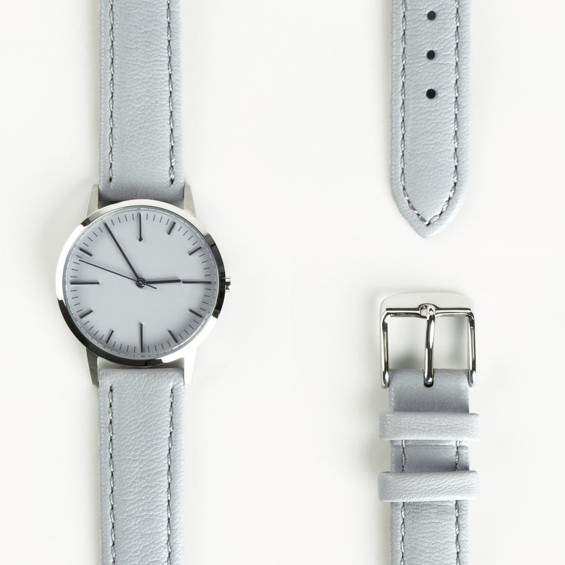 fte3005 Silver & Grey Gray Leather Womens/Ladies Minimalist Vintage inspired Watch