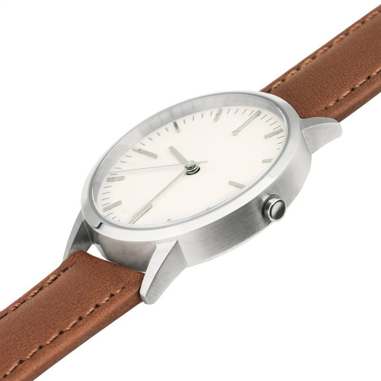 fte3006 Silver & Tan Brown Leather Womens/Ladies Minimalist Vintage inspired Watch