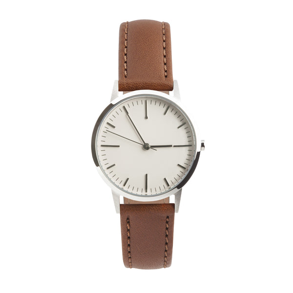 fte3006 Silver & Tan Brown Leather Womens/Ladies Minimalist Vintage inspired Watch