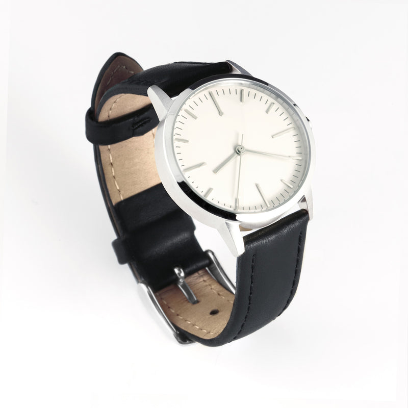 fte3008 Silver & Black Leather Womens/Ladies Minimalist Vintage inspired Watch