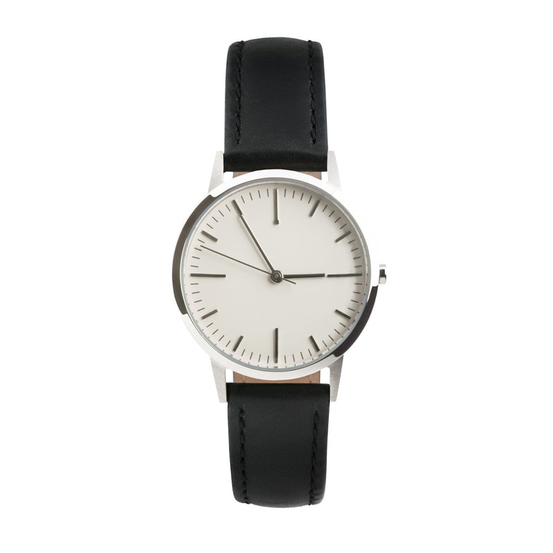 fte3008 Silver & Black Leather Womens/Ladies Minimalist Vintage inspired Watch