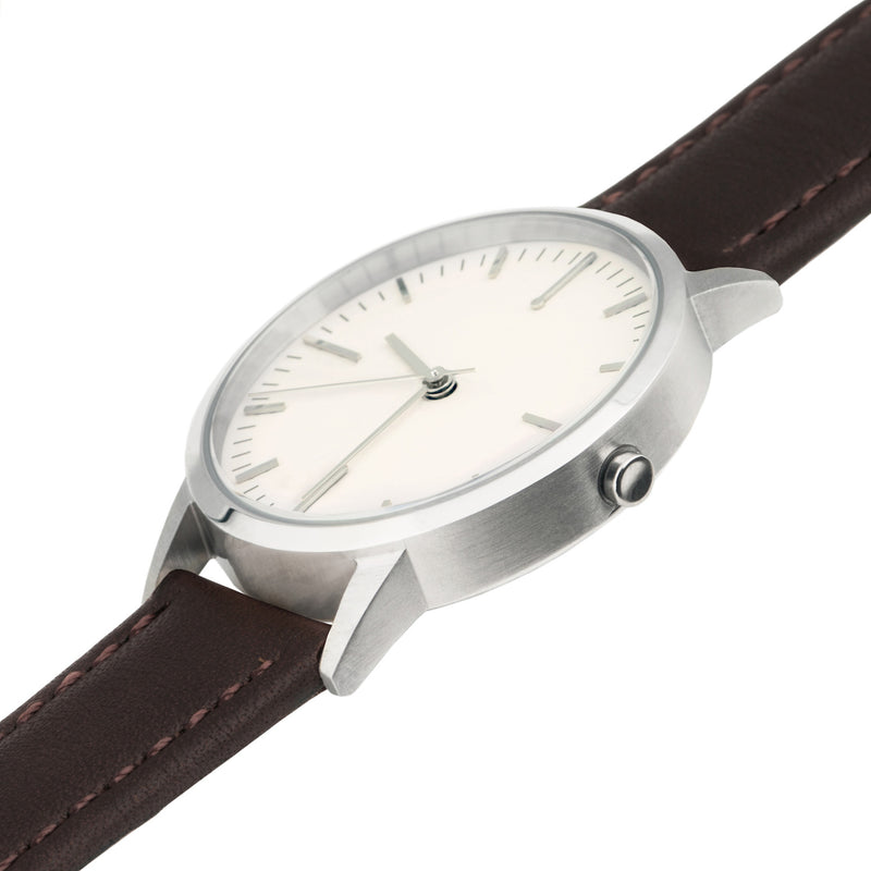 fte3009 Silver & Walnut Brown Leather Womens/Ladies Minimalist Vintage inspired Watch