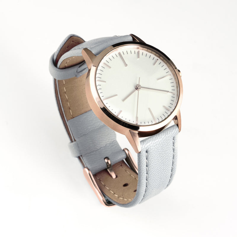 Rose Gold & Grey Gray Watch - Leather Womens / Ladies Minimalist Unbranded no logo Watch / Timepiece