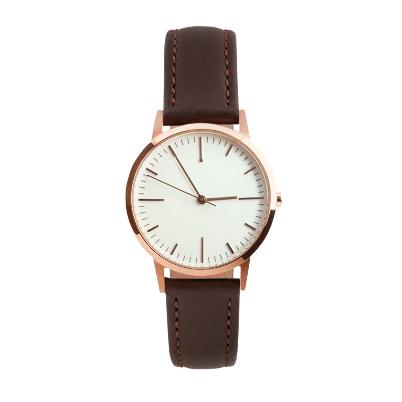 fte3003 Rose Gold & Dark Brown Leather Womens/Ladies Minimalist Vintage inspired Watch