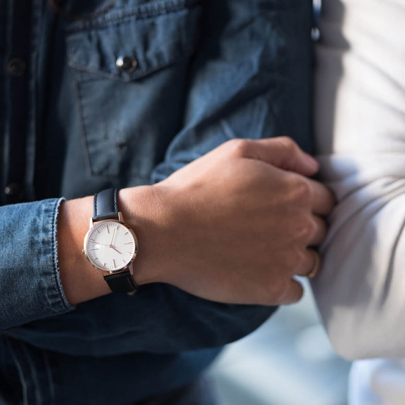 Rose Gold & Black Leather Watch - petite Womens / Ladies Minimalist Vintage Watch / Timepiece 