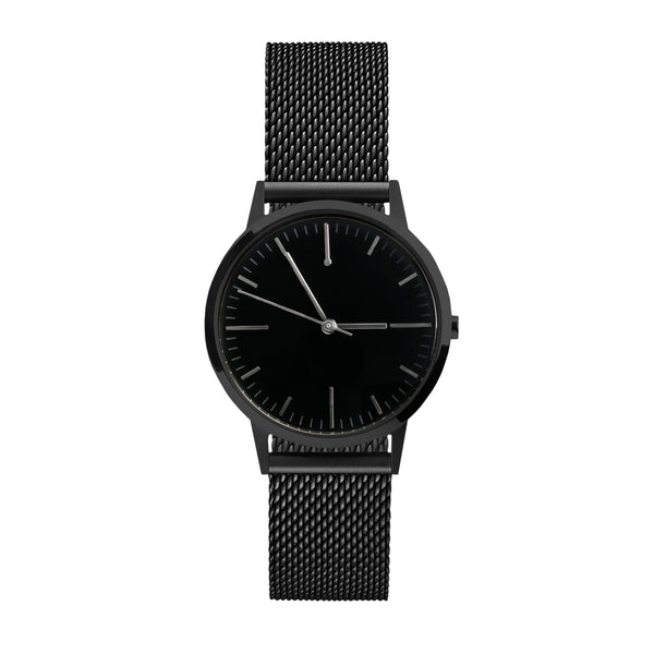 All Black - 30mm Womens small dial unbranded vintage inspired minimalist watch - mesh strap