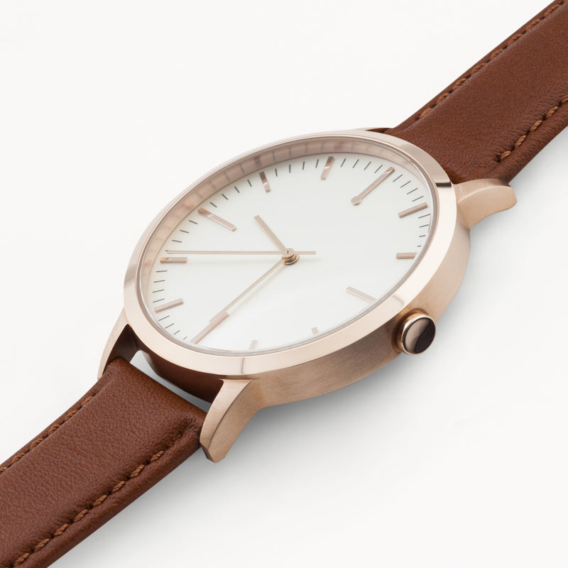 fte4002 - 40mm - Rose Gold & Tan - Men's & Women's unbranded Minimalist Watch