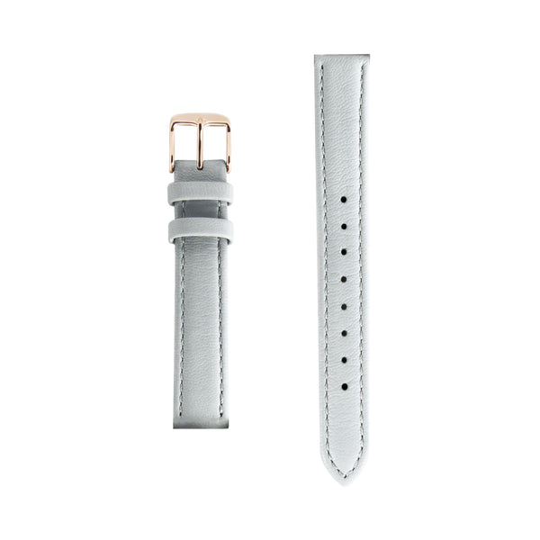 Grey Gray Leather - Rose Gold Buckle - Replacement Italian Leather Strap - 15mm - Minimalist Watch