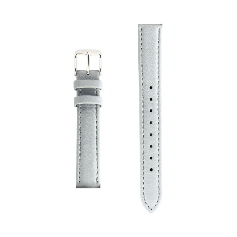 Grey Gray Leather - Silver Buckle - Replacement Italian Leather Strap - 15mm - Minimalist Watch