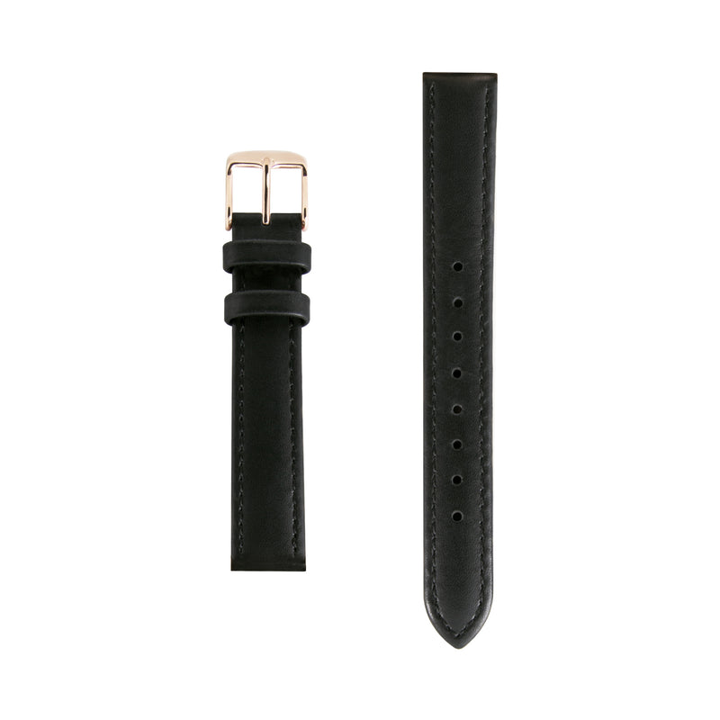 Black Leather Strap - Gold Buckle - Replacement Italian Leather Strap - 18mm - Minimalist Watch