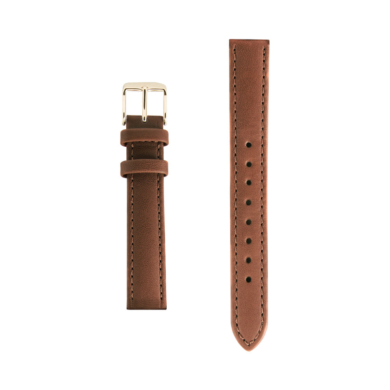 Tan Leather Replacement Strap - Gold Buckle - Replacement Italian Leather Strap - 15mm